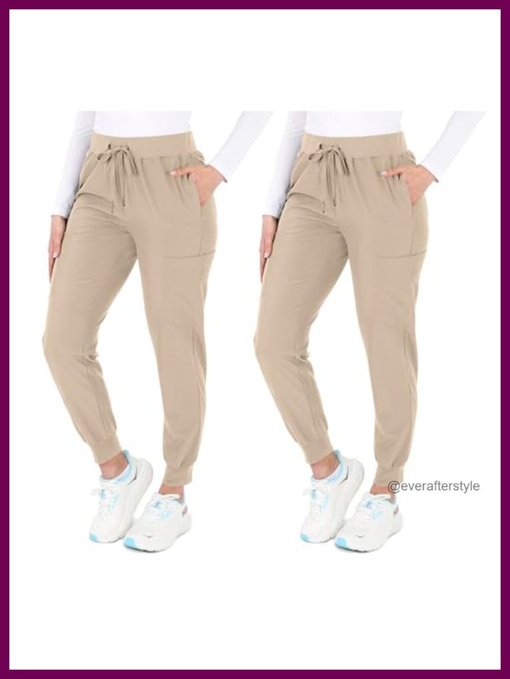 Women's Scrub Pants 2-Pack Cargo Joggers with 8 Pockets Yoga Waistband